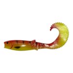 لور ژله ای سیلیکونی ریمیکسون Buster Curtail رنگ زرد و قرمز طرح ببری مناسب صید سوف و اردک ماهی